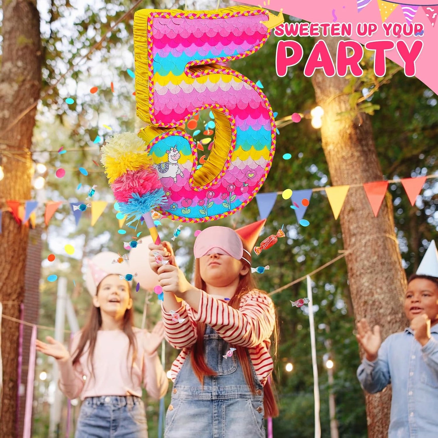 Number 5 Pinata for Birthday Party Decorations, Unicorn Mermaid Theme Pink Piñata Games Toy (5th)