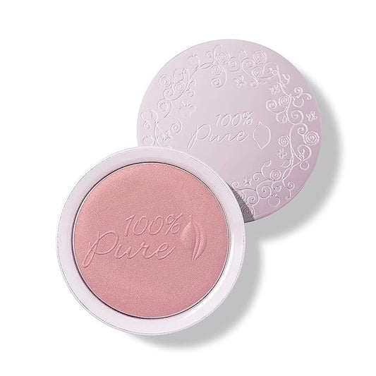 100% PURE Powder Blush (Fruit Pigmented), Chiffon, Soft Shimmery Finish, Nourishes Skin w/Rosehip Oil, Cocoa Butter, Natural Makeup (Soft Pink) - .32 oz-GlimoraGlow