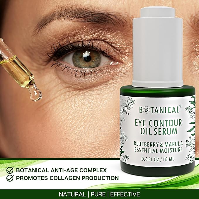 Botanical Eye Contour Oil Serum | Blueberry & Marula Oil | Organic, Pure, Natural Skincare (0.6 fl oz | 18 ml)-GlimoraGlow