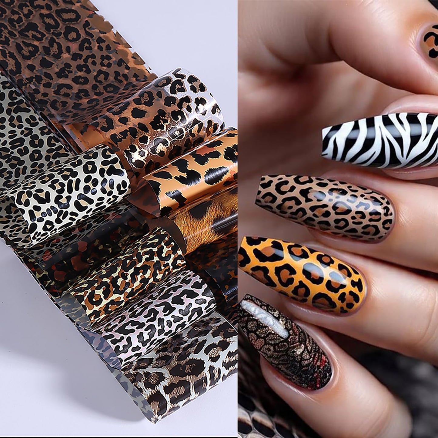 10 Rolls Leopard Print Nail Foil Transfer Stickers Autumn Winter Nails Decoration Self Adhesive Leopard Nail Foils Transfer Nail Art Animal Print Nails Supplies for Women DIY Manicure Accessories-GlimoraGlow