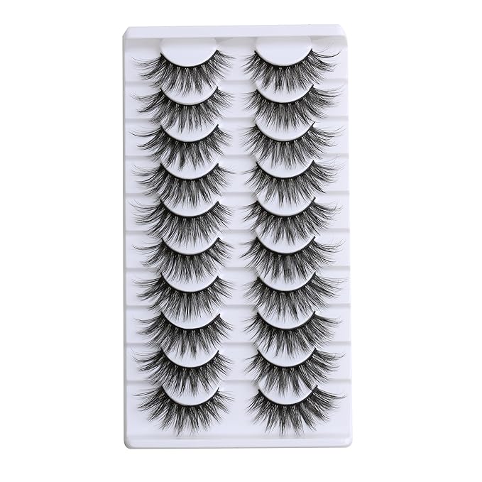 SUNWELL False Eyelashes 16mm Mink Lashes Cat Eye Faux Mink Lashes 8D Fluffy Strip Lashes Soft Wispy Luxury Volume Fake Eyelashes 10 Pairs Pack-GlimoraGlow