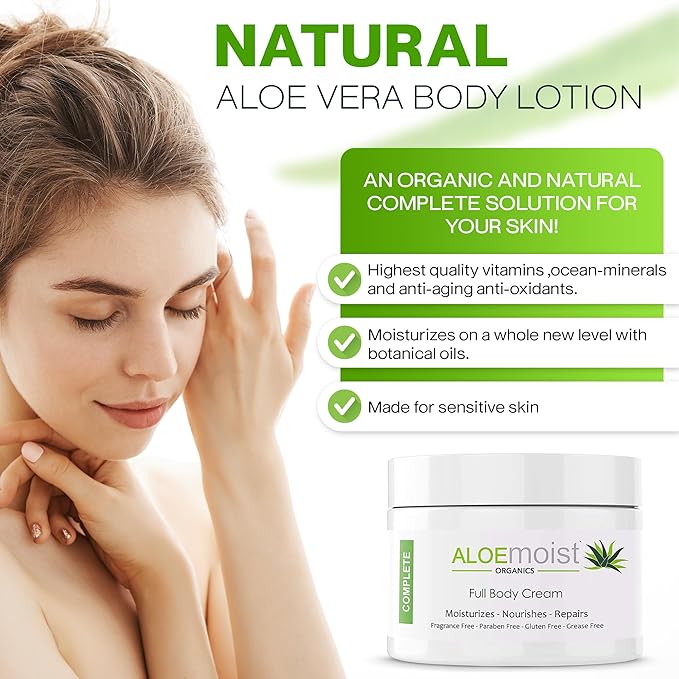 Organic Aloe Vera Lotion - Face & Body Moisturizing Cream with Natural Aloe Vera, Vitamin E Oil, Vitamin C, Retinol Cream, Shea Butter – Anti Aging Face Moisturizer for Women, Dry Skin (8 oz - 2pk)-GlimoraGlow
