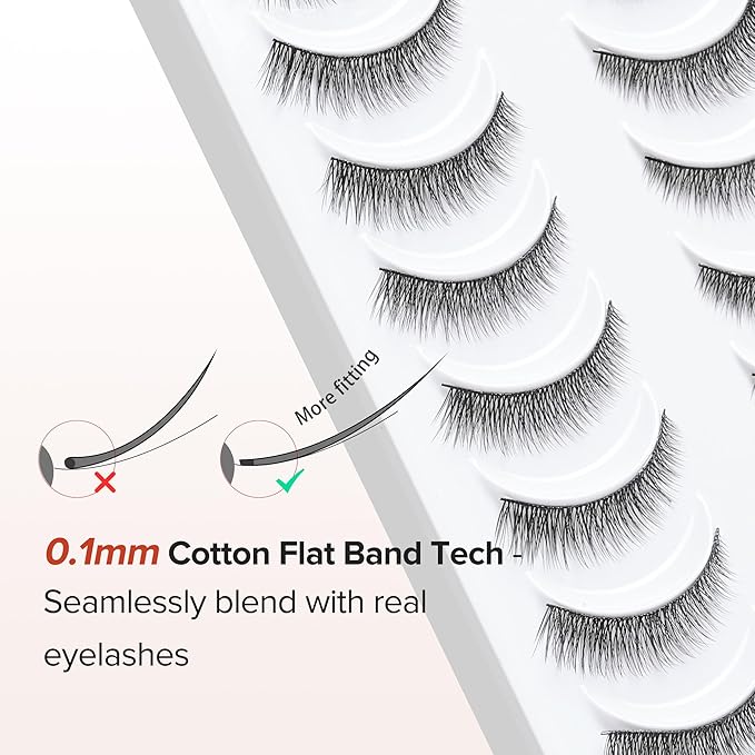 Natural Lashes 7MM Extra Short Eyelashes Natural Cat Eye Lashes 10 Pair False Eyelashes Wispy Eye Lashes Pack C Curl Strip Lashes 3D Volume Short Lashes Siligli Eyelashes-GlimoraGlow