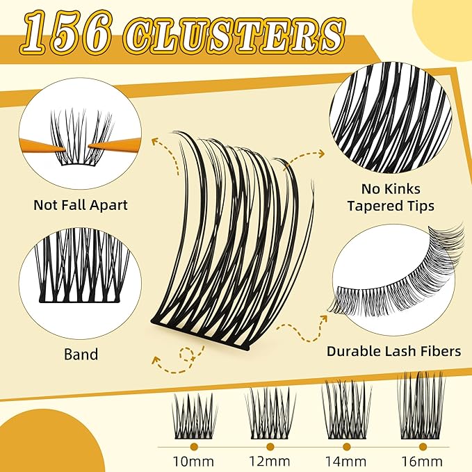 Eyelash Clusters 10-18mm Wispy Lash Clusters D Curl DIY Cluster Lash Extension Kit Individual Lashes Kit With Bond & Seal, Glue Remover, Tweezers(LF05 Lashes Set)-GlimoraGlow