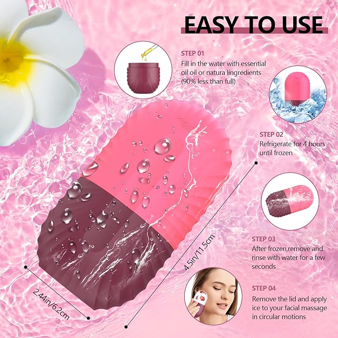 Ice Roller for Face and Eye, Silicone Ice Facial Roller Ice Holder, Face Ice Mold Skin Care, Face Icers Reusable Ice Cube Roller for Shrink Pores Anti Wrinkle Reduce Puffiness, Rose-GlimoraGlow