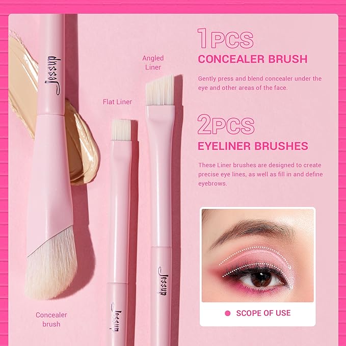 Jessup Eyeshadow Brush Set 10Pcs Pink Eye Makeup Brushes Concealer Brush Premium Synthetic Eye shadow Eyeliner Smudge Crease Blending Brush for Makeup, T496-GlimoraGlow
