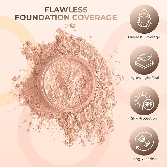 1 Ounce Light Tan Foundation Powder Refill By Sweet Face Minerals, Lightweight Mineral Loose Makeup Powder with SPF 20, Full Coverage Flawless Finish, Talc-free, Cruelty-Free, Refillable Pouch-GlimoraGlow