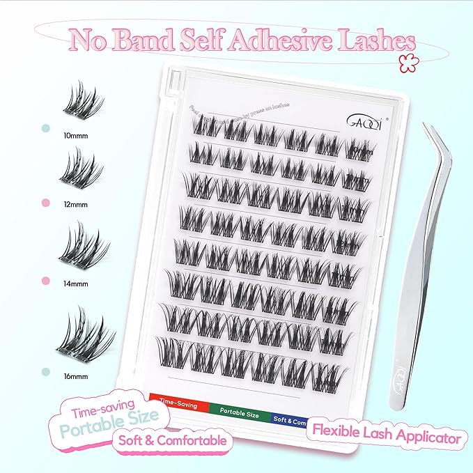 GAQQI Self Adhesive Eyelashes Clusters, No Glue Lash Clusters 10-16mm Dense & Volume Spiky Cluster Lashes, No Band Press On Lashes, More Comfortable & Stronger Hold (Twin）-GlimoraGlow