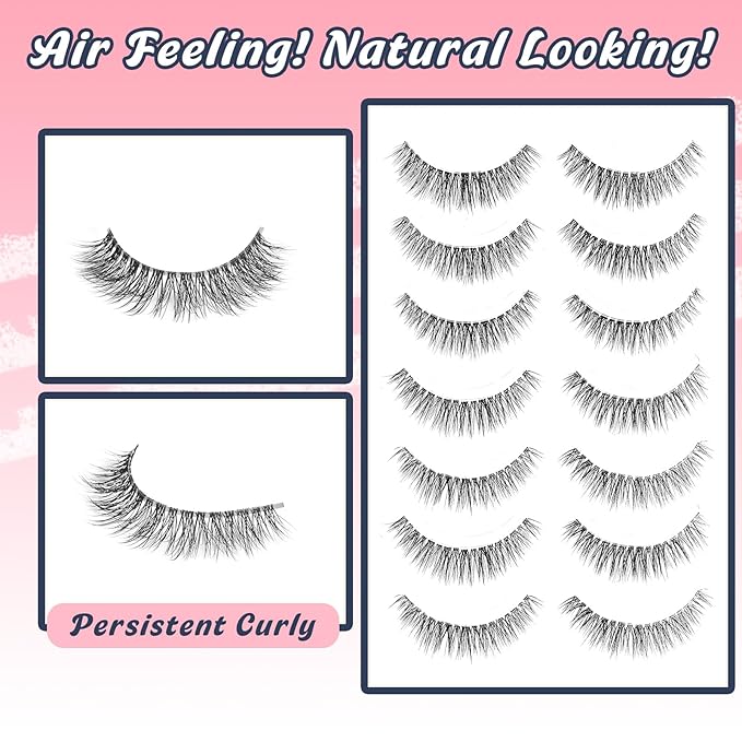 Natural Lashes Wispy Eyelashes 11MM Short Eye Lashes Pack 3D Volume Strip Lash Pack False Eyelashes Natural Look 7 Pair Siligli-GlimoraGlow