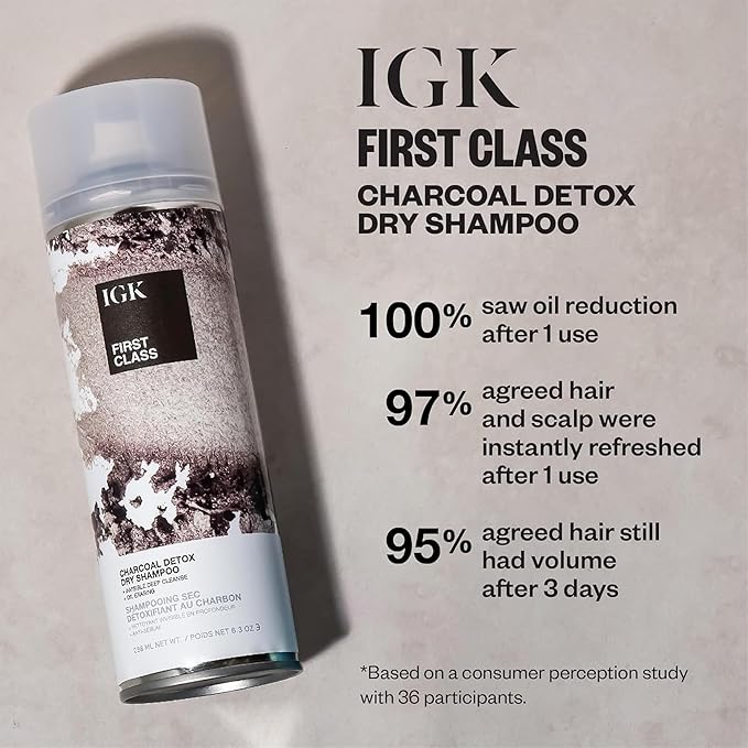 IGK FIRST CLASS Charcoal Detox Dry Shampoo | Volume + Soothes Scalp + Balance Oil | Vegan + Cruelty Free | 6.3 oz (Pack of 2)-GlimoraGlow