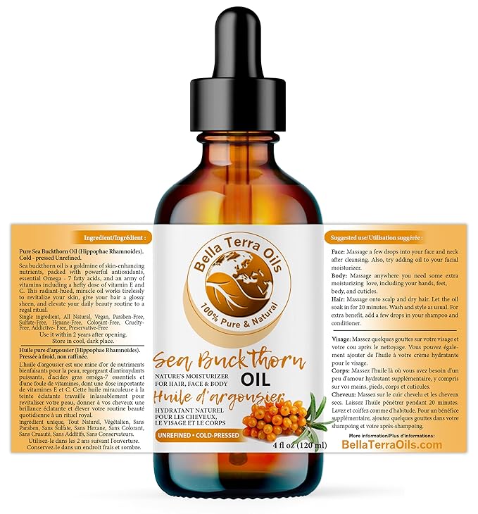 Bella Terra Oils - Seabuckthorn Berry Oil 4oz - Experience Nature's Luxurious Touch, Brimming with Vitamin E & Carotenoids, Transcend Ordinary Skincare-GlimoraGlow