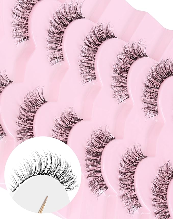 Eyelashes Wispy Lashes Natural Mink Eye Lashes Pack Clear Band Strip Lashes That Look Like Extensions Short False Eyelashes Natural 7 Pairs-GlimoraGlow