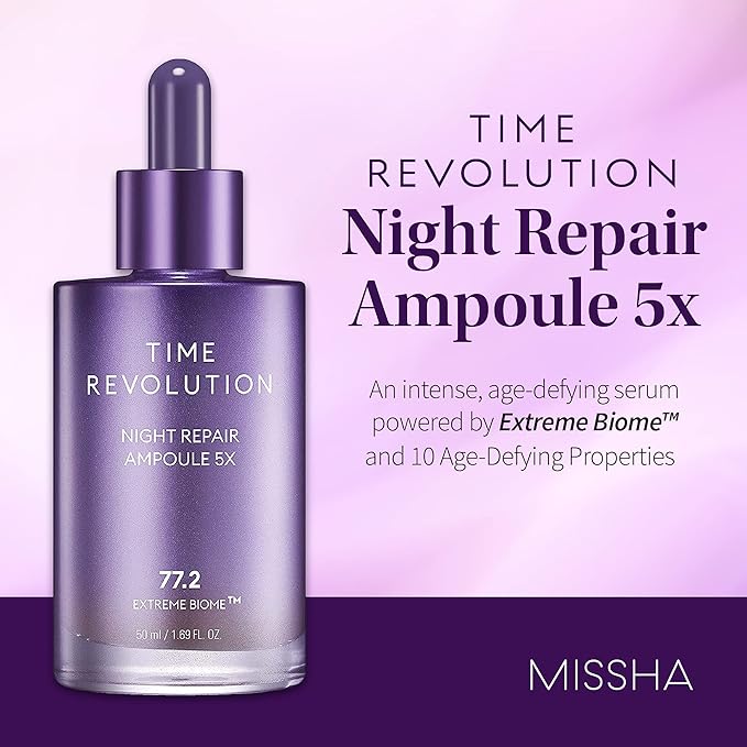 MISSHA Time Revolution Night Repair Face Serum Ampoule (5th Gen) - Overnight Probiotic Skincare for Revitalization and Radiance, 1.69 Fl Oz-GlimoraGlow