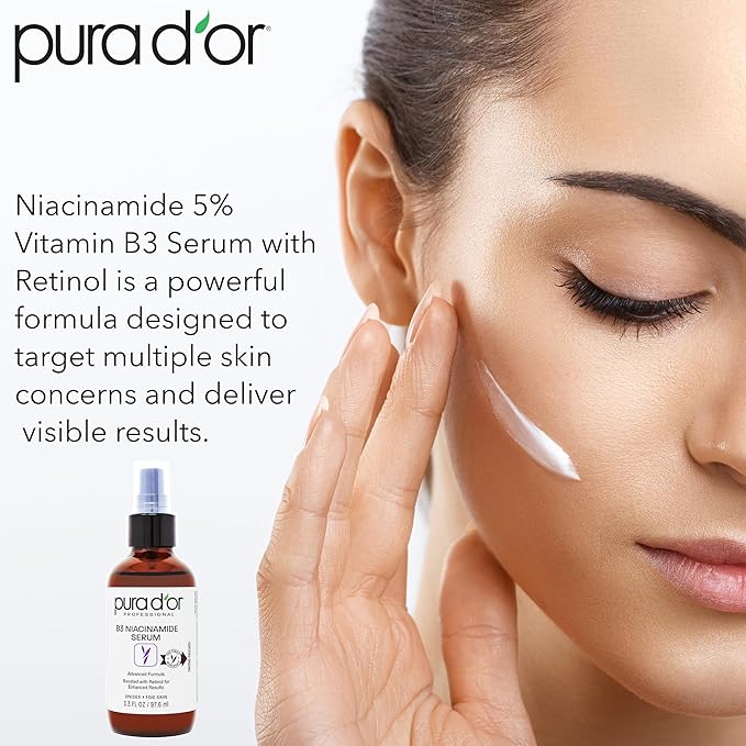 PURA D'OR B3 Niacinamide Advanced Facial Serum (3.3oz x3 = 9.9oz) Skin Care Formula with Retinol For Wrinkles, Hydration & Complexion - All Skin Types, Hypoallergenic - Women & Men-GlimoraGlow