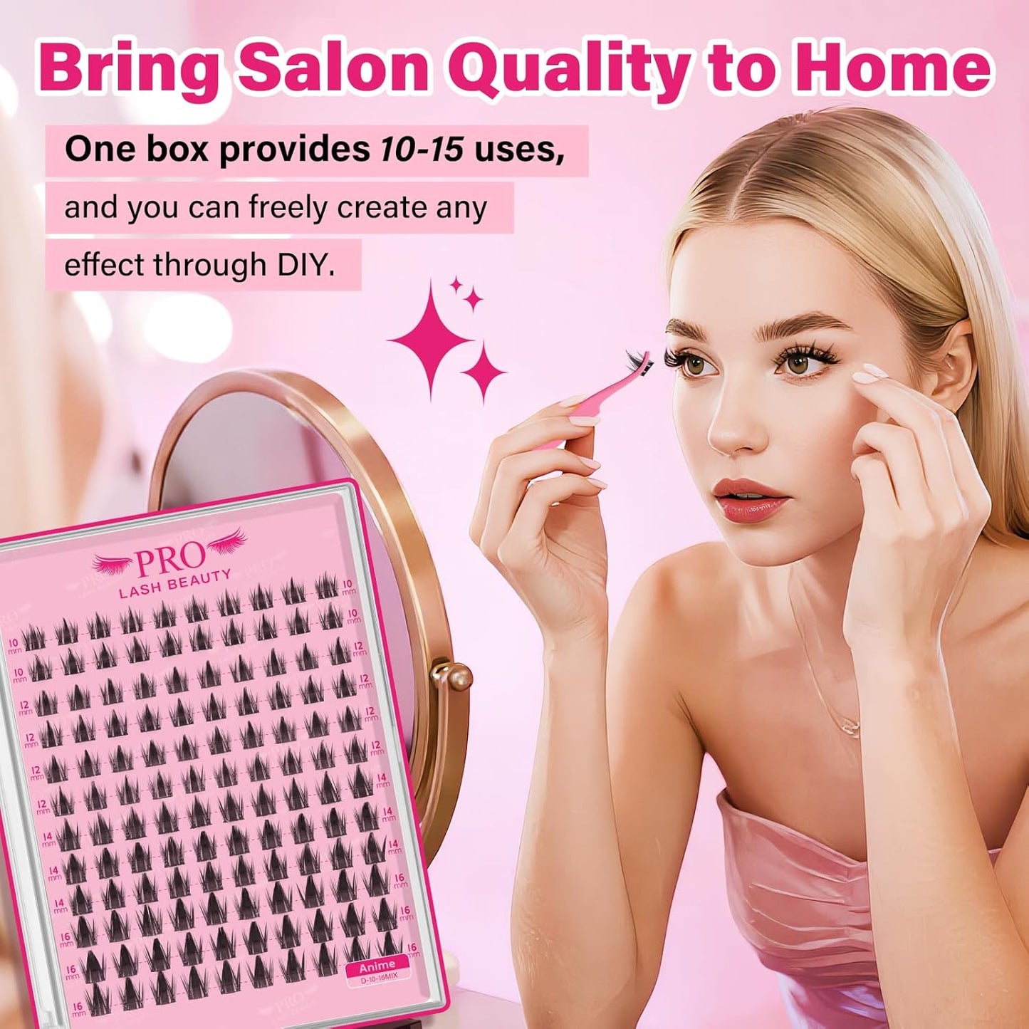 PROLASHBEAUTY Manga Lash Clusters, Eyelash Clusters 10-16 Mixed Cluster Eyelash Extensions Mixed Lash Extension Reusable Soft & Comfortable (Anime,10-16mix)-GlimoraGlow