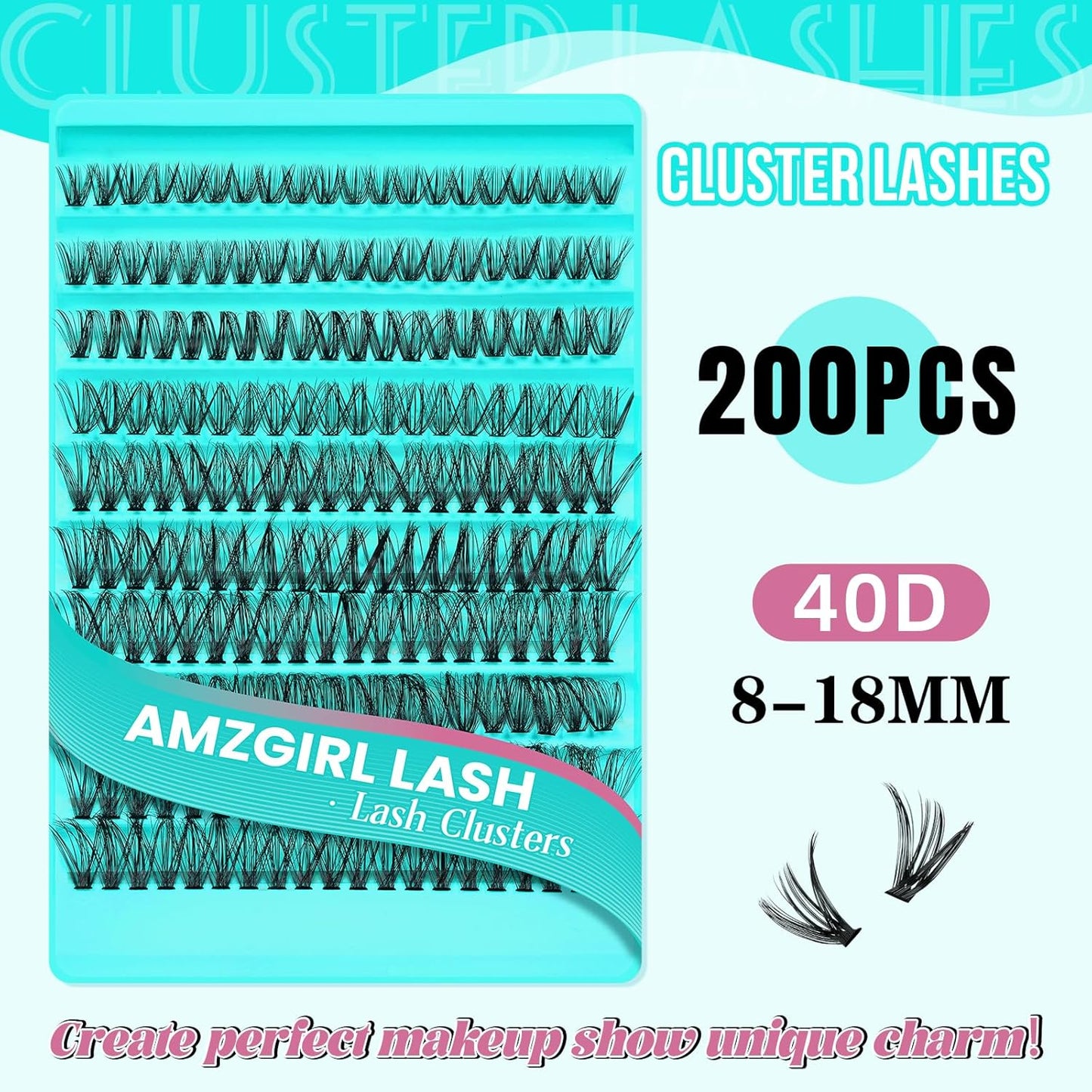 Lash Clusters 200pcs, Eyelash Extension Kit 40D D Curl Diy Cluster Eyelashes Extensions Lash Bond and Remover Waterproof Lash Applicator Tools for 8-18mm Mix Lashes Beginner Self Use-GlimoraGlow
