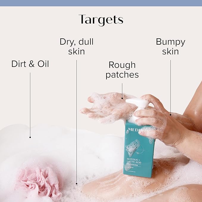 Medix 5.5 Body Scrub Skin Care Glycolic Acid Exfoliating Body Cleanser KP Bump Eraser | AHA + Lactic Acid Anti Aging All Skin Type Wash | Keratosis Pilaris & Acne | Foaming Body & Face Wash, 15 Fl Oz-GlimoraGlow