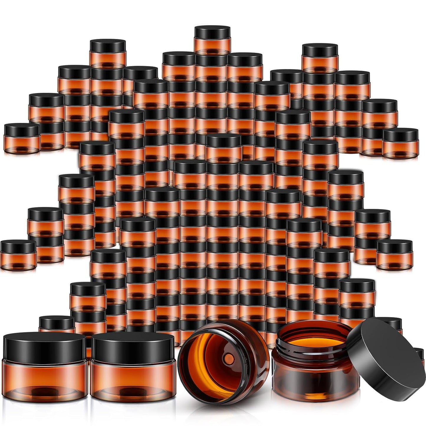 200 Pcs 1 oz Empty Bulk Plastic Container Jars with Lid Leak Proof Round Plastic Jars Small Cosmetic Travel Containers for Storage Makeup Creams Lotion Ointments, Amber-GlimoraGlow