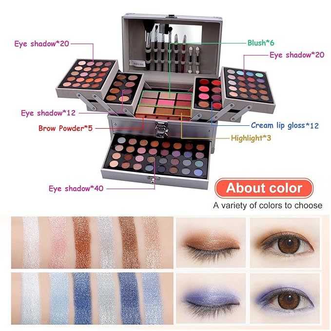 132 Colors All-in-one Makeup Palette Cosmetic Contouring Kit Gift Box Combination with Eyeshadow, Cream Concealer, Eyebrow Powder, Lip Gloss, Blush and Face Pressed Powder-GlimoraGlow