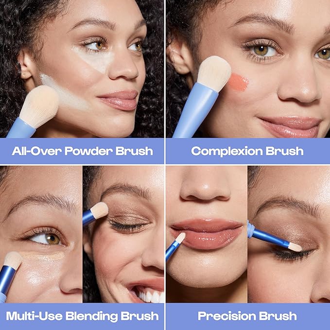 Alleyoop Overachiever 4-in-1 Travel Makeup Brush Set – Powder, Blending, Precision & Complexion Brushes – Mini Makeup Brush for Women, Vegan, Multi-Use & Travel-Friendly Makeup Tool-GlimoraGlow