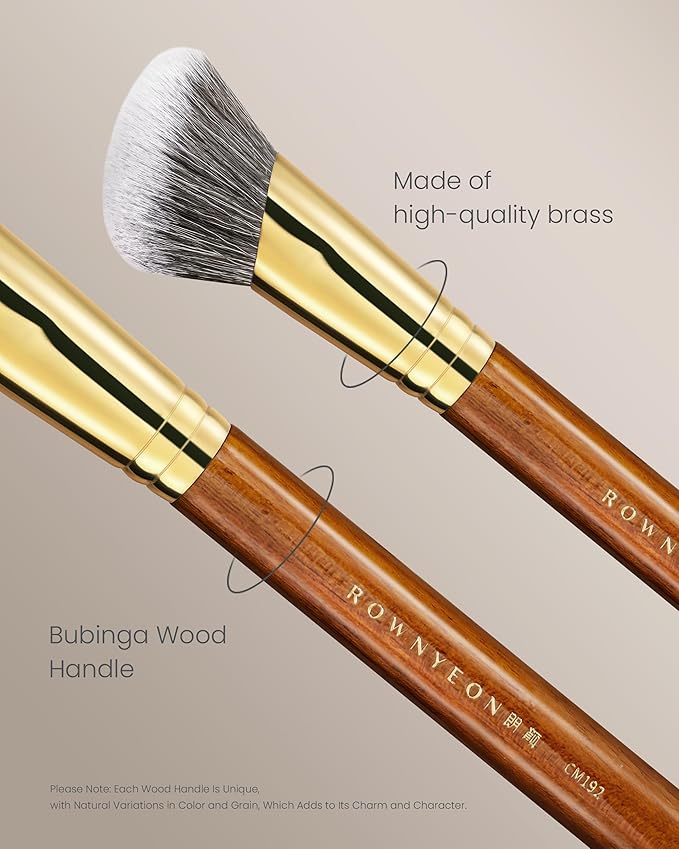 Desert Oak Series SlopeBlur Stipple Brush - Angled Nylon Bristles for Seamless Cream/Liquid/Powder Blending, Contour & Blush Application, Bubinga Handle (CM 192)-GlimoraGlow