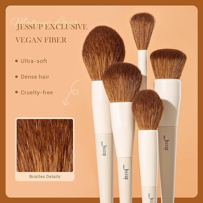 Jessup Makeup Brush Set 5Pcs Face Makeup Brushes Vegan Soft Foundation Brush Blush Brush Bronzer Contour Brush Highlighter Brush Fluffy Setting Powder Brush, Light Grey T493-GlimoraGlow
