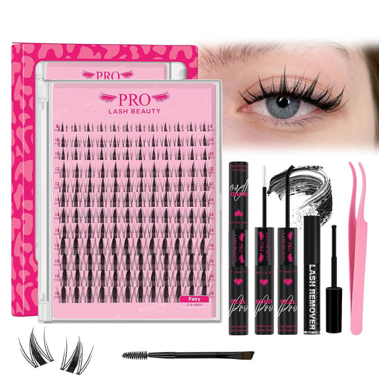 PROLASHBEAUTY Fairy Lash Clusters Kit Manga Spiky Eyelash Clusters Ultra Thin Band Natural Look Lashes Kit with Lash Bond and Seal Remover (Fairy, 8-18mix)-GlimoraGlow