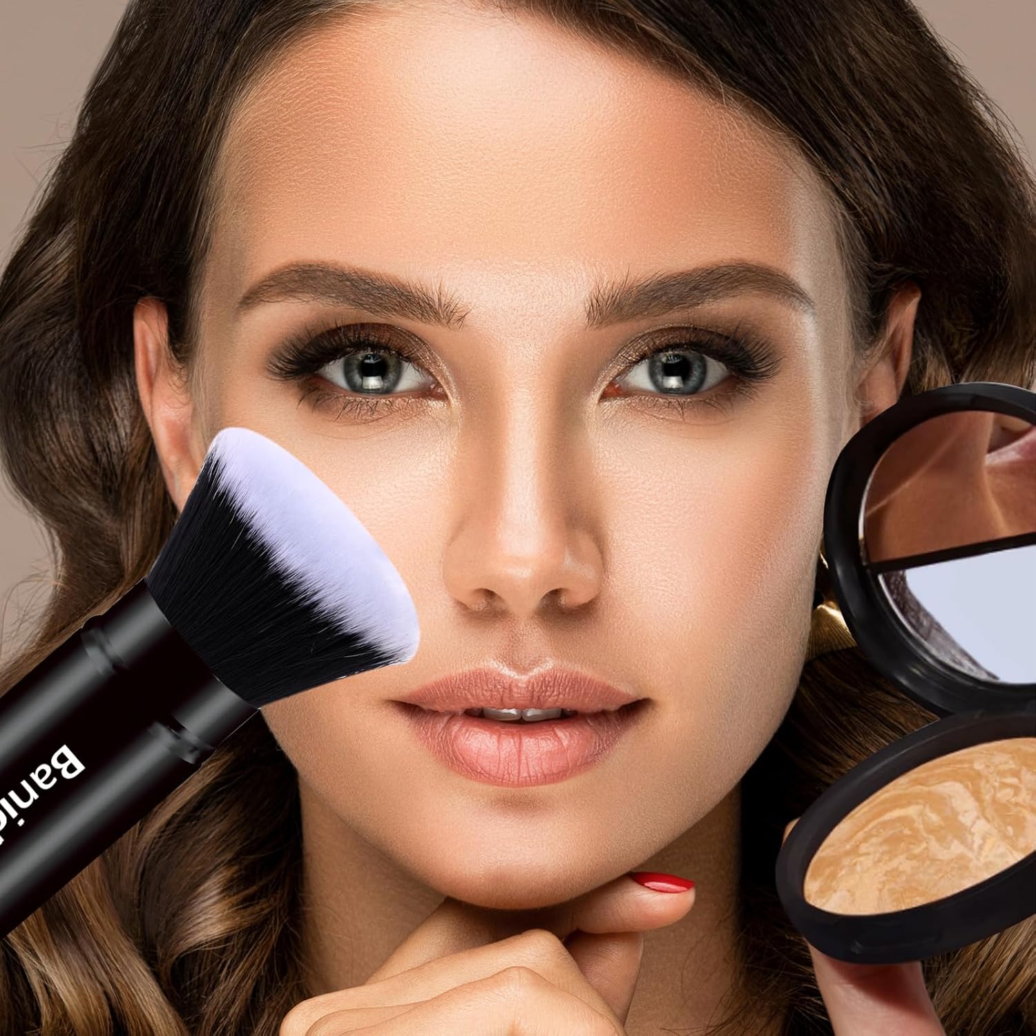 Makeup Brush Kabuki Face Brushes Retractable Travel Blush Brush Portable Flawless for Foundation, Powder Blush, Bronzer, Buffing, Liquid, Cream, Cruelty Free with Cover(Flat-Head)-GlimoraGlow