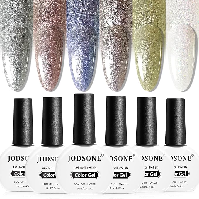 JODSONE 10ml Glitter Gel Nail Polish Set 6 Color Glitter Effect gel polish All Seasons Neutral Soak off LED Lamp Gel Manicure Set for Nail Art-GlimoraGlow