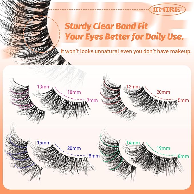 JIMIRE 20 Pairs Hlaf False Eyelashes with Clear Band Half Lashes Wispy Short Accent Lashes 4 Styles Mixed Cat Eye Mink Lashes Fluffy 3/4 Corner Fake Half Lashes Cat Eye Natural Look-GlimoraGlow