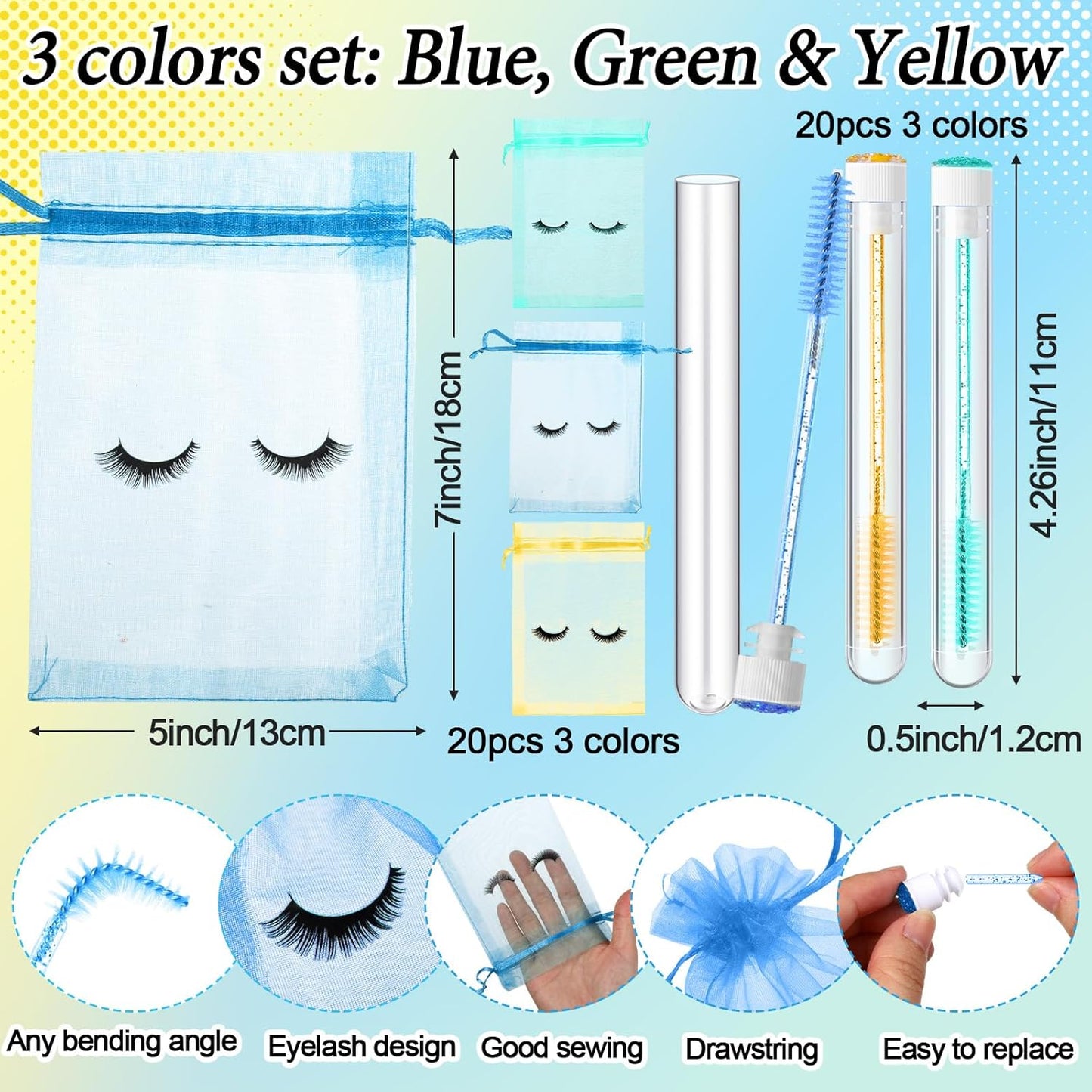 Zhehao 80 Pcs Lash Shampoo Bottle Brushes Kit 20 Foam Pump Dispensers 20 Lash Shampoo Brushes 20 Eyelash Aftercare Bag 20 Cleaning Pipes, Eyelash Extension Supplies (Multicolor)-GlimoraGlow