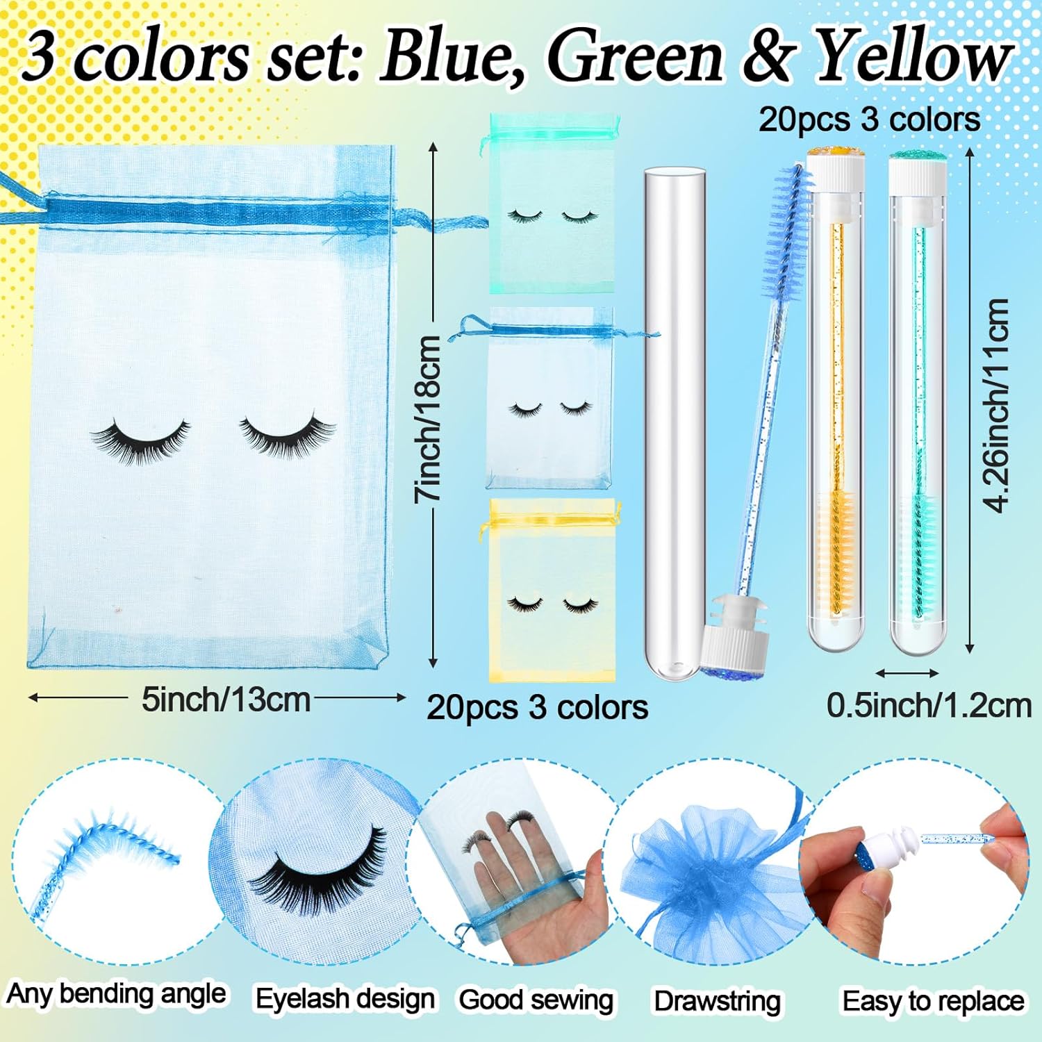 Zhehao 80 Pcs Lash Shampoo Bottle Brushes Kit 20 Foam Pump Dispensers 20 Lash Shampoo Brushes 20 Eyelash Aftercare Bag 20 Cleaning Pipes, Eyelash Extension Supplies (Multicolor)-GlimoraGlow