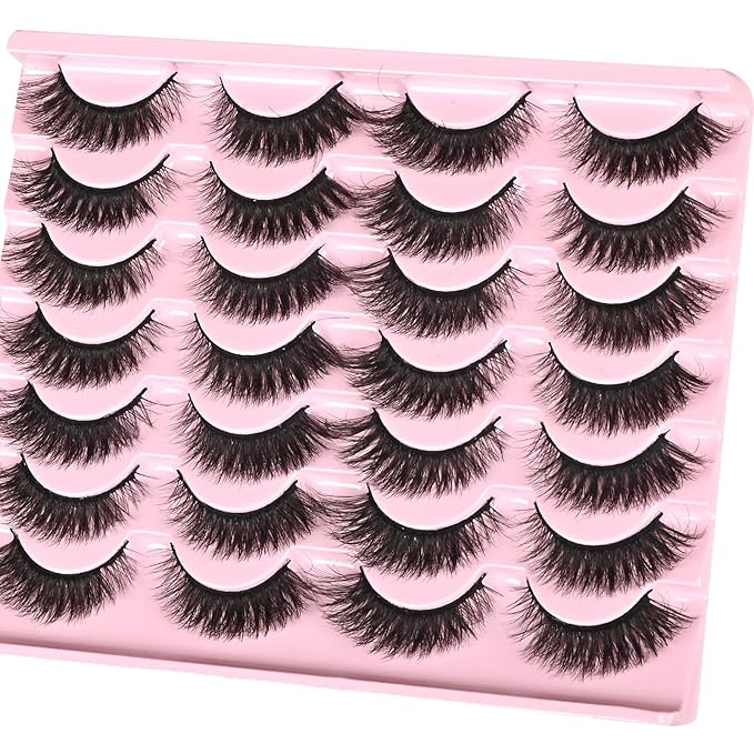 FARRED Natural Lashes Short Eyelashes Wispy False Mink Lash Pack 14 Pair Fluffy Cat Eye Strip Eyelash that Looks Like Extensions Small Fake Lashes for MUA and Beginners Daily Makeup (F14 | 8-15mm)-GlimoraGlow
