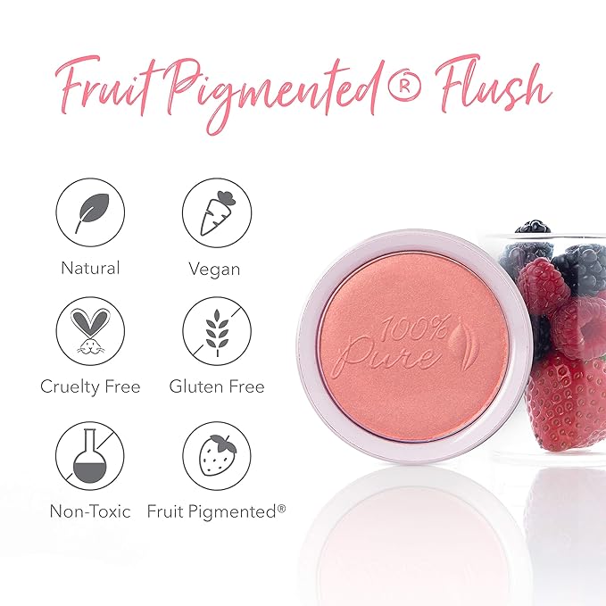 100% PURE Powder Blush (Fruit Pigmented), Mimosa, Soft Shimmery Finish, Nourishes Skin w/Rosehip Oil, Cocoa Butter, Natural Makeup (Light Coral) - 1.81 oz-GlimoraGlow