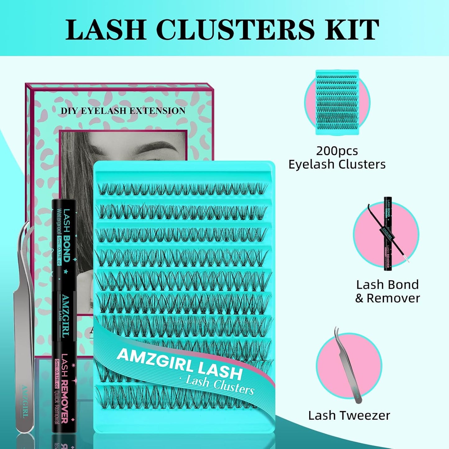 Lash Clusters Kit 200PCS 30D Eyelash Extension Kit D Curl Wispy Eyelash Clusters DIY Natural Individual Lashes Kits Lashes Extensions Kit with Lash Bond and Remover Eyelash Tweezer at Home-GlimoraGlow