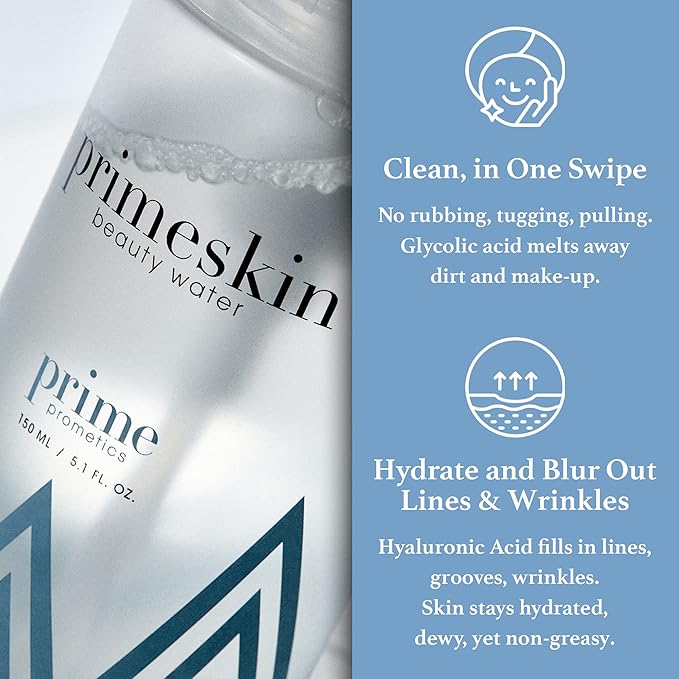 PrimeSkin Beauty Water – Deeply Hydrating Pro-Age Make-Up Remover for Mature Women – Clean, One Swipe – for All Skin Types – pH balanced, Hypoallergenic-GlimoraGlow