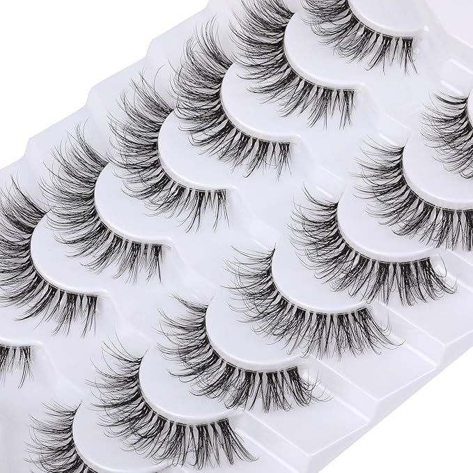 False Eyelashes with Clear Band Faux Mink Lashes Natural Look 3D Volume Wispy Fake Lashes Pack by Kiromiro 7 Pairs-GlimoraGlow