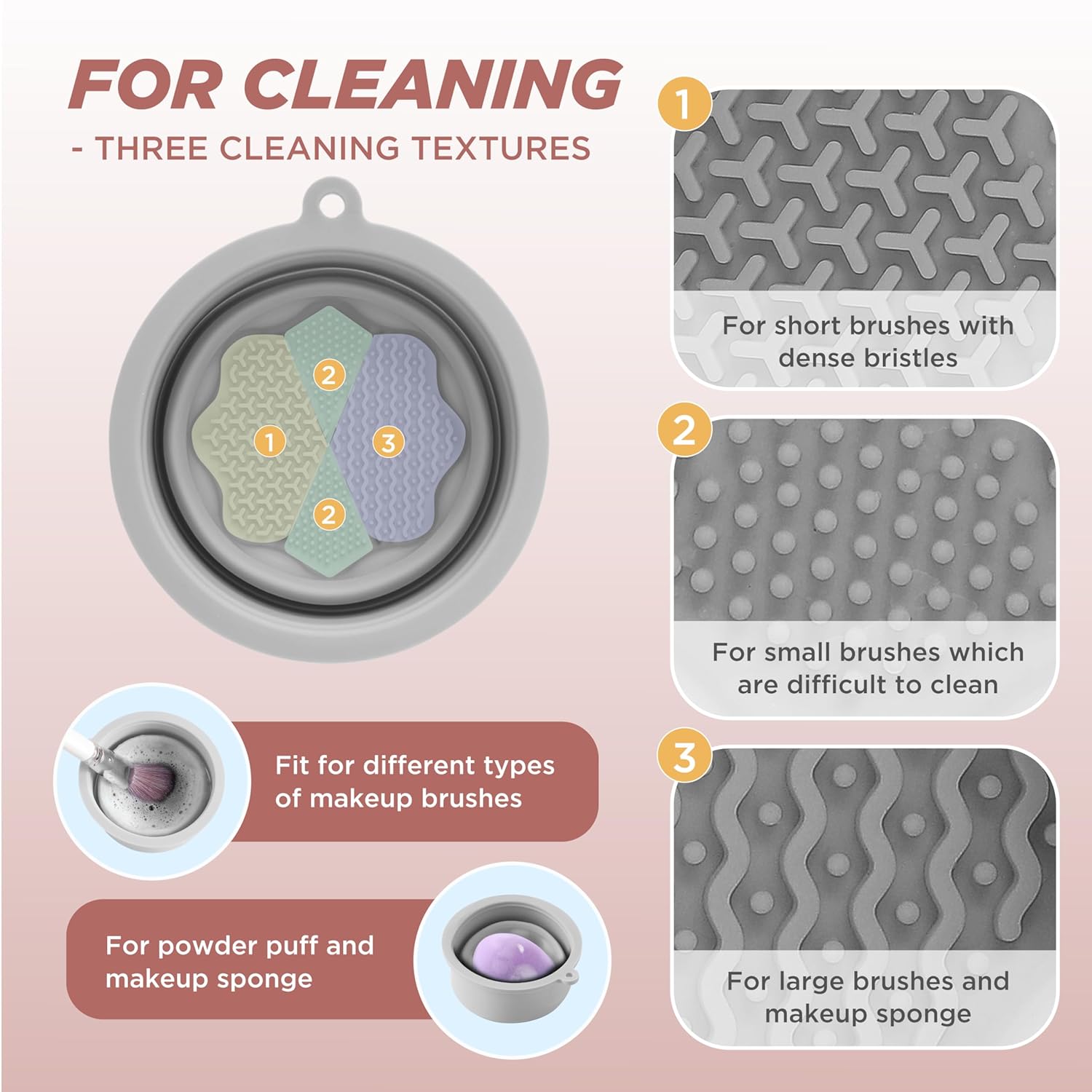 Makeup Brush Cleaner - Foldable Silicone Makeup Brush Cleaner Mat with Brush Storage Holder Makeup Brush Cleaning Bowl Cosmetic Brush Washing Tool for Cleaning Organizer and Drying (Grey)-GlimoraGlow