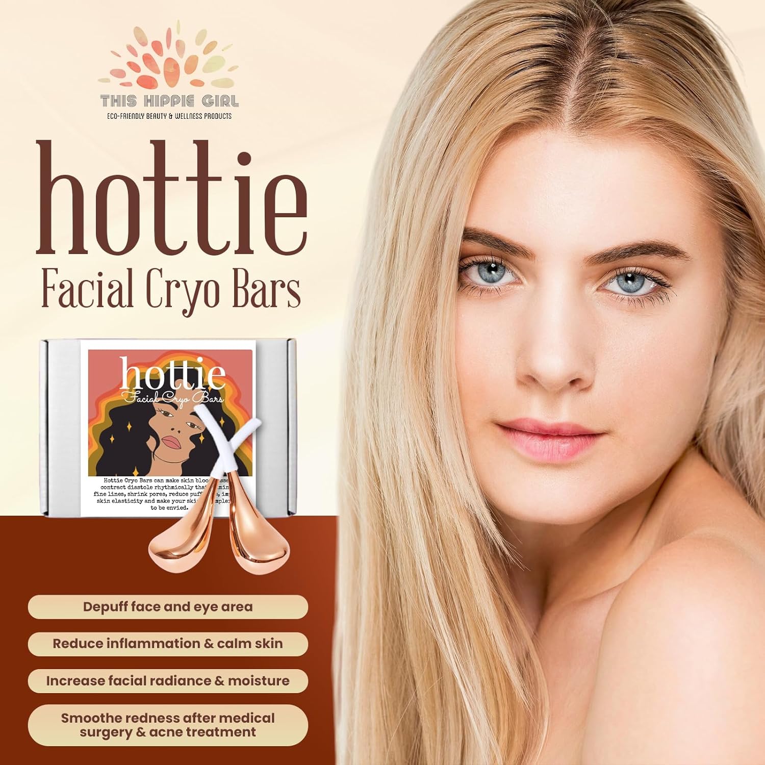 Ice Globes Facial Skin Care Tools for Women, Cryo Sticks for facials, Rose Gold Cold Therapy, Stainless Steel Cryo Wands, Soothe and DePuff Cold Bars for Face and Eyes, Facial Tools-GlimoraGlow