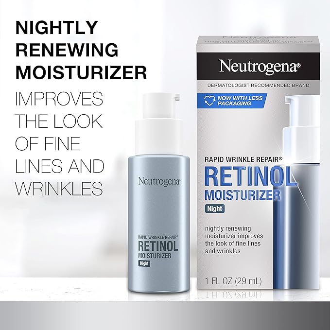 Neutrogena Rapid Wrinkle Repair Retinol Face Moisturizer Night Cream, Anti-Aging Face Cream with Retinol & Hyaluronic Acid, 1 fl. oz + Trial Size Hydro Boost Facial Cleanser, 0.5 fl. oz-GlimoraGlow