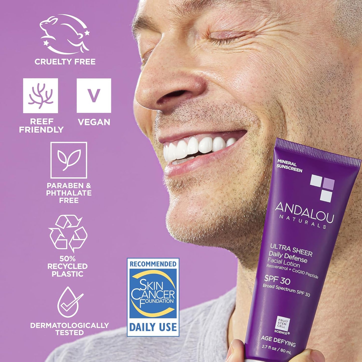 Andalou Naturals Age Defying Ultra Sheer Daily Defense Mineral Sunscreen SPF 30 | Face Lotion with Zinc Oxide | Lightweight Anti-Aging Sun Protection | 2.7 fl oz-GlimoraGlow