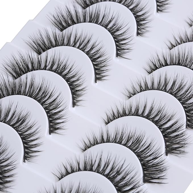 SUNWELL False Eyelashes 12mm Mink Lashes Natural Look Cat Eye Faux Mink Lashes 3D Fluffy Soft Luxury Volume Fake Lashes 10 Pairs Pack-GlimoraGlow