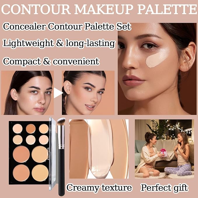 10 Colors Correcting Concealer Palette,Colors Corrector Palette,Moisturizing Full Coverage Liquid Foundation Cream Contour Makeup Palette with Brush-GlimoraGlow