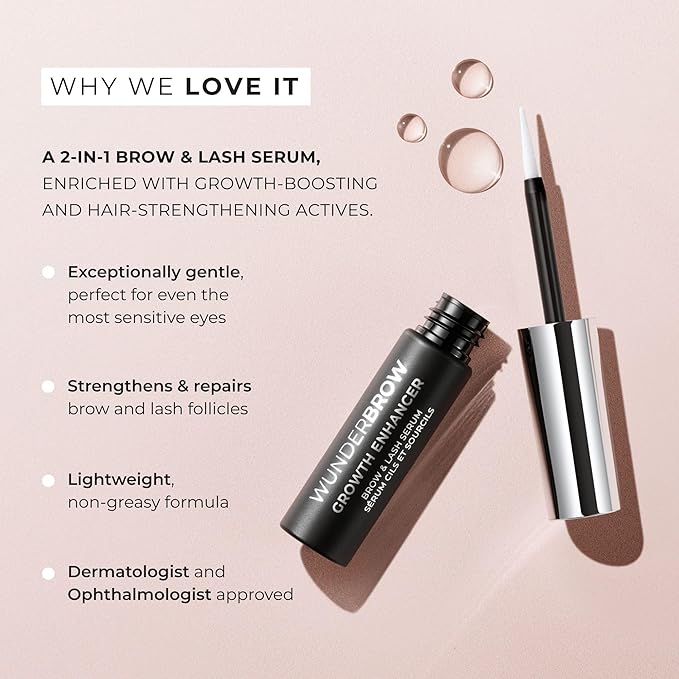 Wunderbrow Growth Enhancer Brow & Lash Serum, 2-in-1 Growth Serum For Fuller, Thicker, Healthier Eyebrows & Eyelashes, Clinically Tested Formula, Visible Results in 6-8 weeks-GlimoraGlow