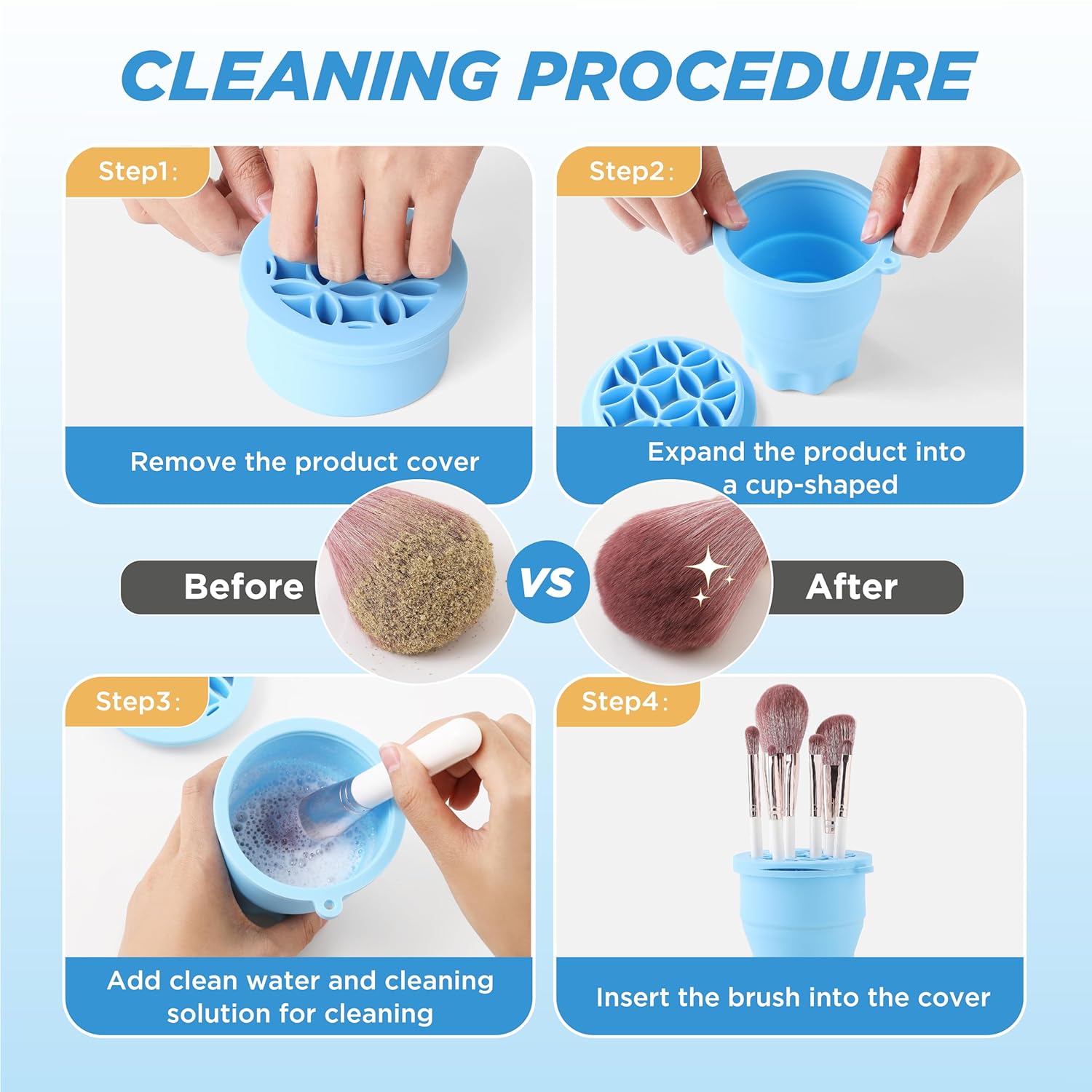 Makeup Brush Cleaner - Foldable Silicone Makeup Brush Cleaner Mat with Brush Storage Holder Makeup Brush Cleaning Bowl Cosmetic Brush Washing Tool for Cleaning Organizer and Drying (Blue)-GlimoraGlow