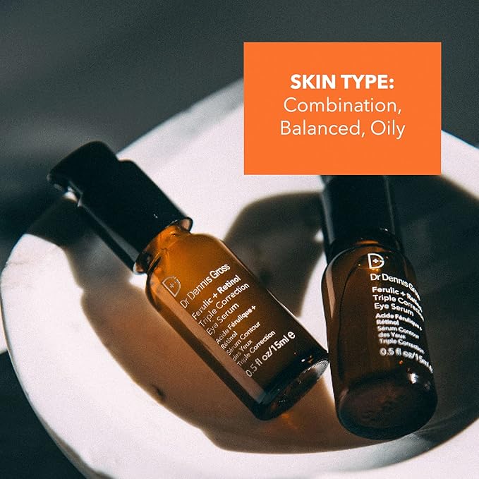Dr. Dennis Gross Ferulic + Retinol Triple Correction Eye Serum: for Wrinkles, Loss of Elasticity, and Rough Texture, 0.5 fl oz-GlimoraGlow
