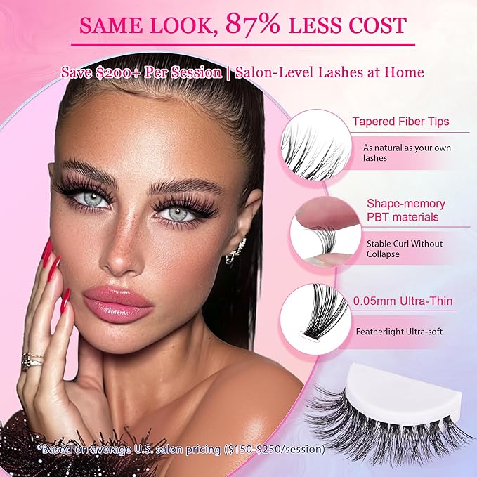 Waltz Lash Clusters Kit - Lash Clusters Lash Extension Kit with Bond and Seal Eyelash Cluster 20D30D40D50D-0.07D Cluster Eyelash Extensions Eyelash Extension Kit DIY at Home-GlimoraGlow