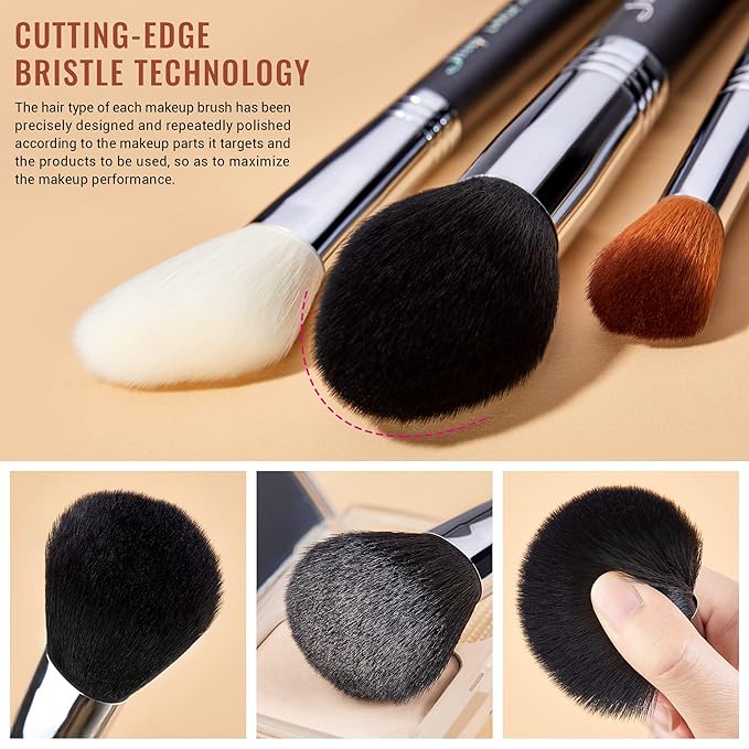 Jessup Makeup Brushes Set Professional 27 pcs Brush Makeup Premium Synthetic Foundation Contour Powder Blush Highlighter Eyeshadow Concealer Brow Face Make Up Brushes Tools Black/Silver T133-GlimoraGlow