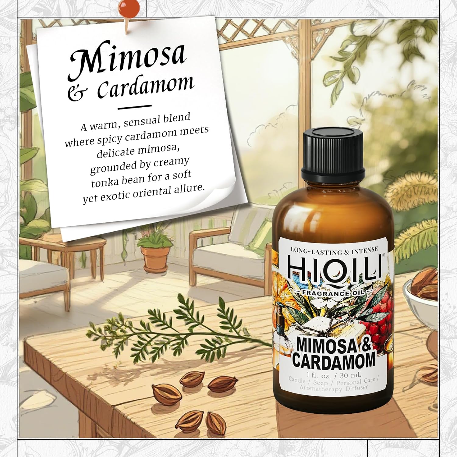 HIQILI Mimosa & Cardamom Fragrance Oil for Candle & Soap Making,Ideal for Essential Oil Diffuser, DIY Perfume, Room Sprays - 1 Fl Oz-GlimoraGlow