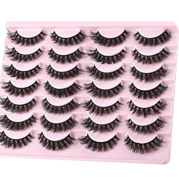 FARRED Wispy Mink Lashes Fluffy False Eyelashes 14 Pairs Fake Eyelashes Natural Look Short Natural Lashes Cat Eye Lash Wispy Volume Eyelash Faux Mink Strip Lashes Pack for Daily Makeup (F19 | 6-13 mm)-GlimoraGlow